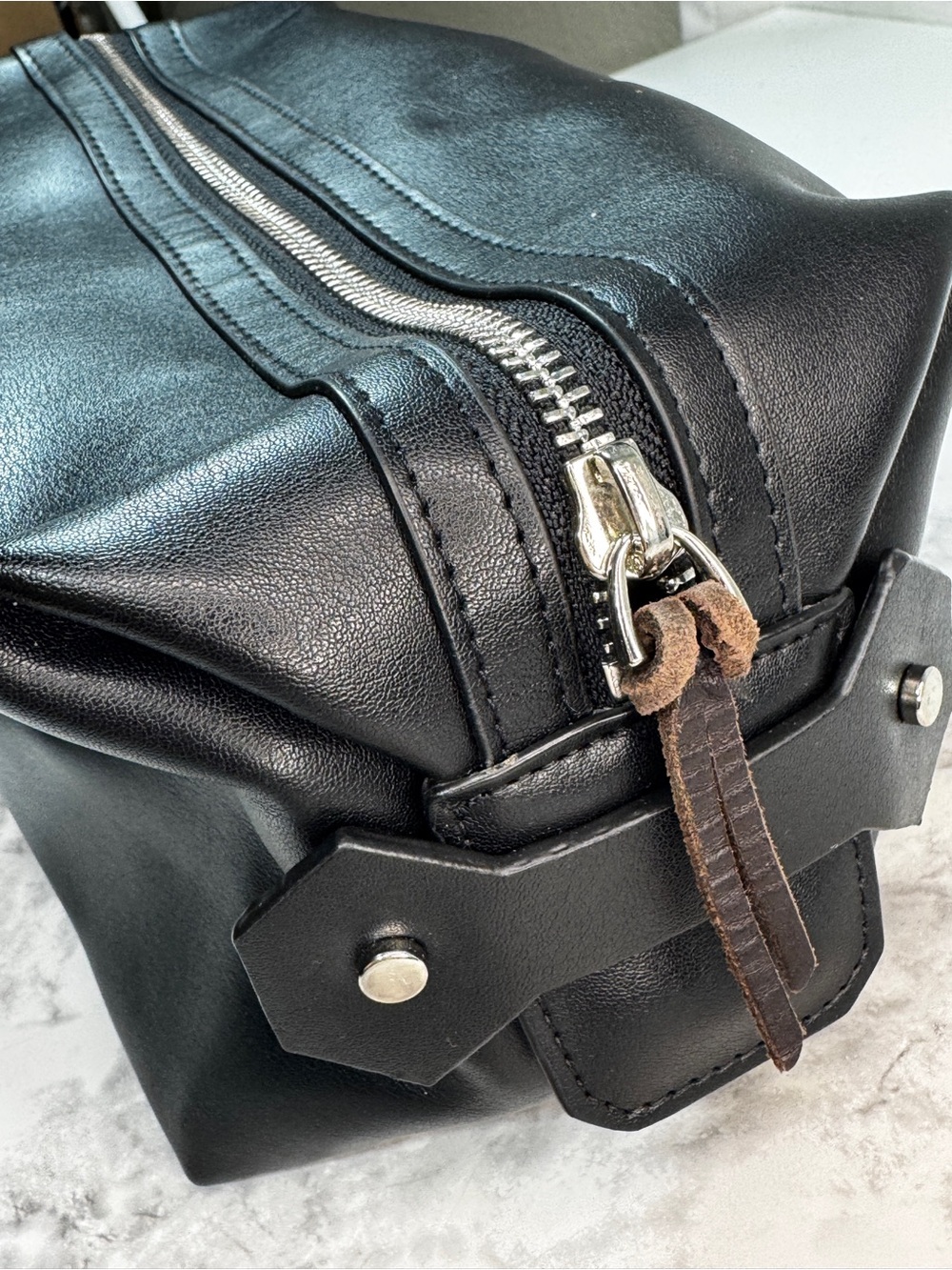 French Connection Black Polyurethane Polyester Toiletries Makeup Travel Case